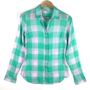 Garnet Hill Size 6 Button Up Shirt Casual Cotton Gingham 29181 Green Pale Pink